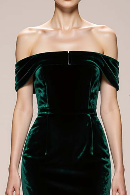 Simple Dark Green Mermaid Velvet Long Formal Dress