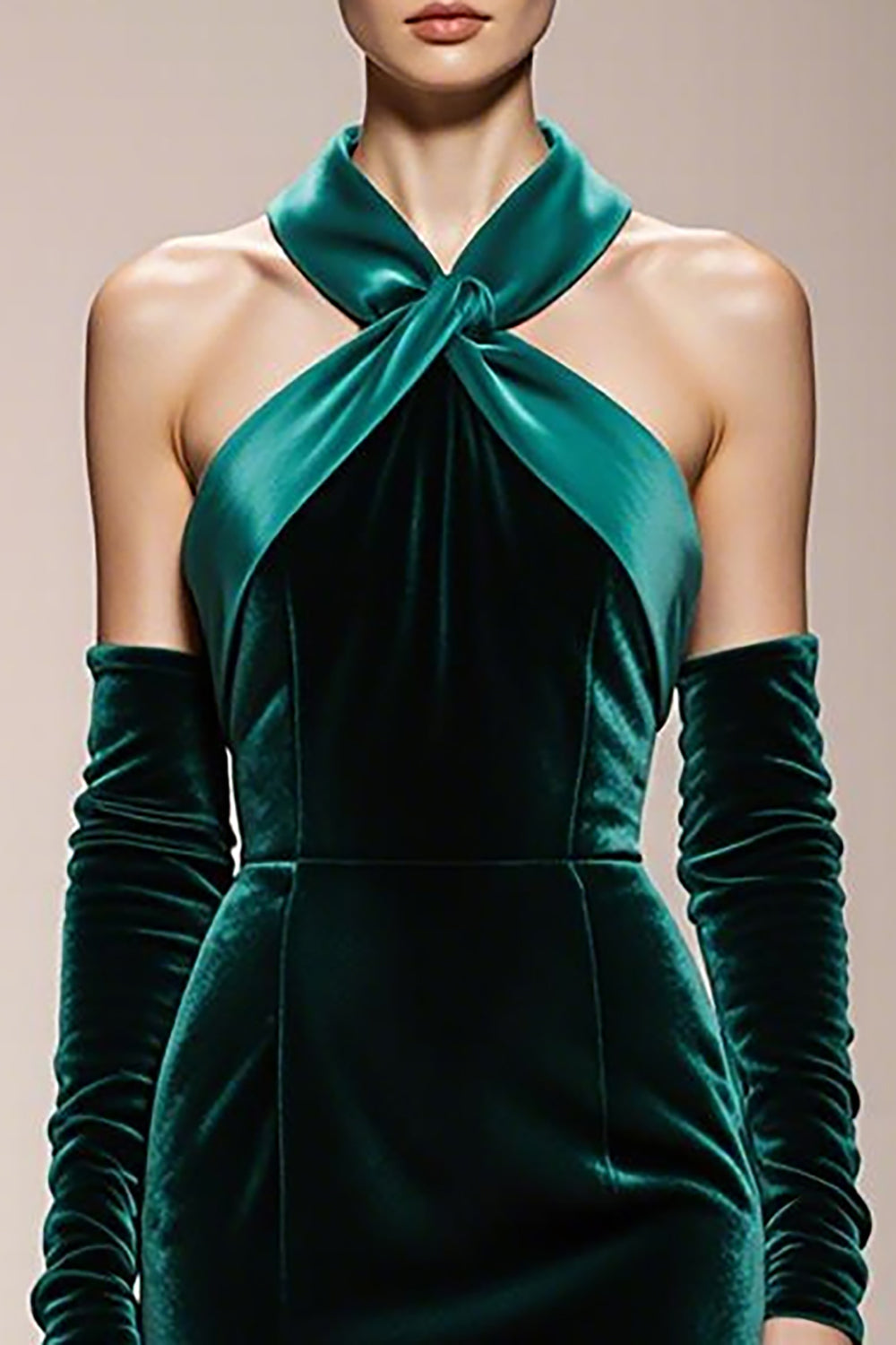 Dark Green Velvet Mermaid Long Halter Formal Dress with Slit