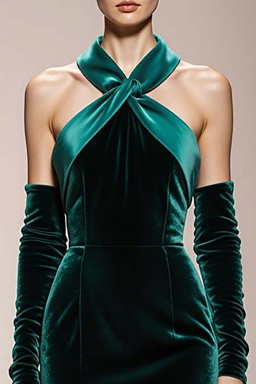 Dark Green Velvet Mermaid Long Halter Formal Dress with Slit