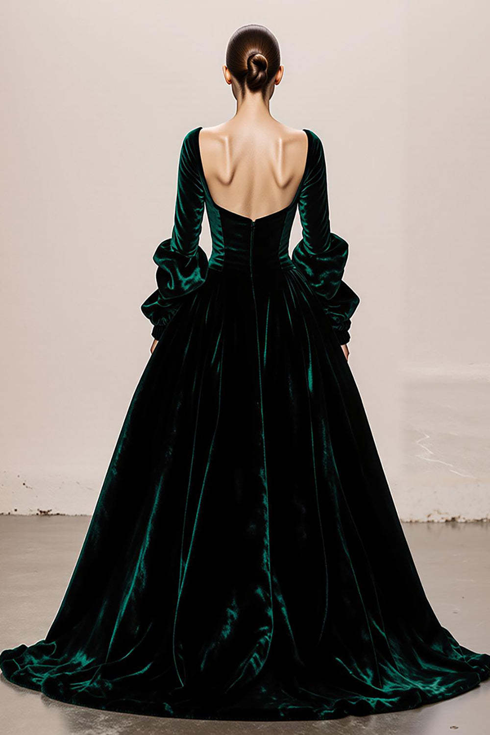 Dark Green Velvet Square Neck Ball Gown Long Holiday Party Dress