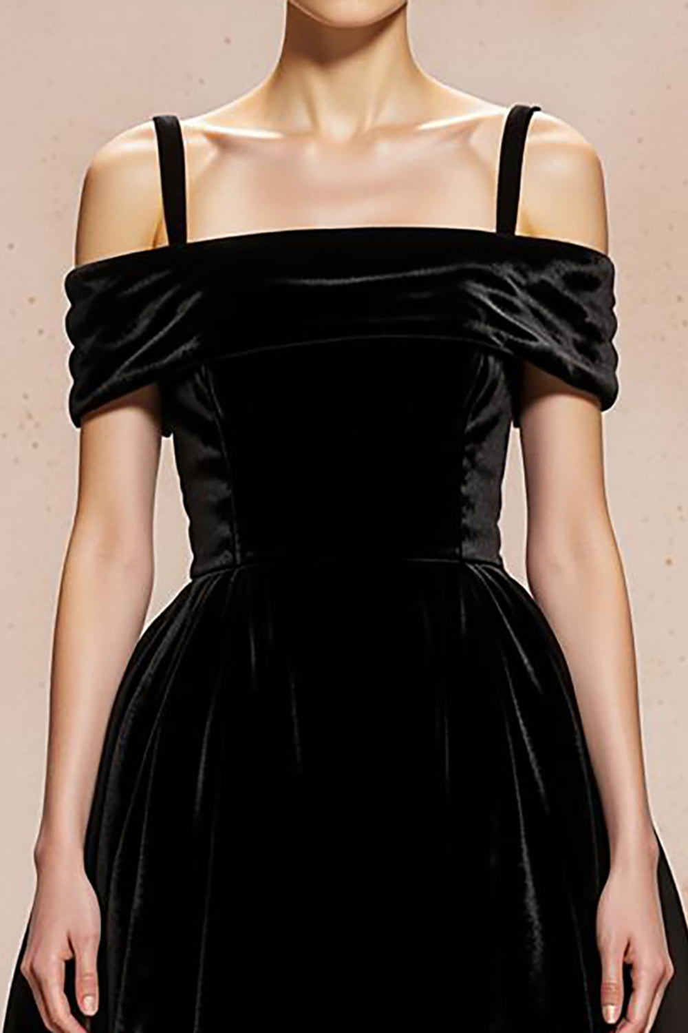 Black Velvet Ball Gown Cold Shoulder Long Holiday Party Dress