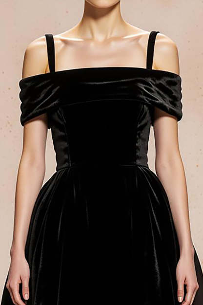 Black Velvet Ball Gown Cold Shoulder Long Holiday Party Dress