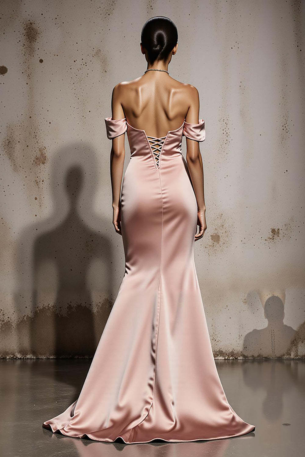 Light Pink Satin Off the Shoulder Mermaid Long Formal Dress