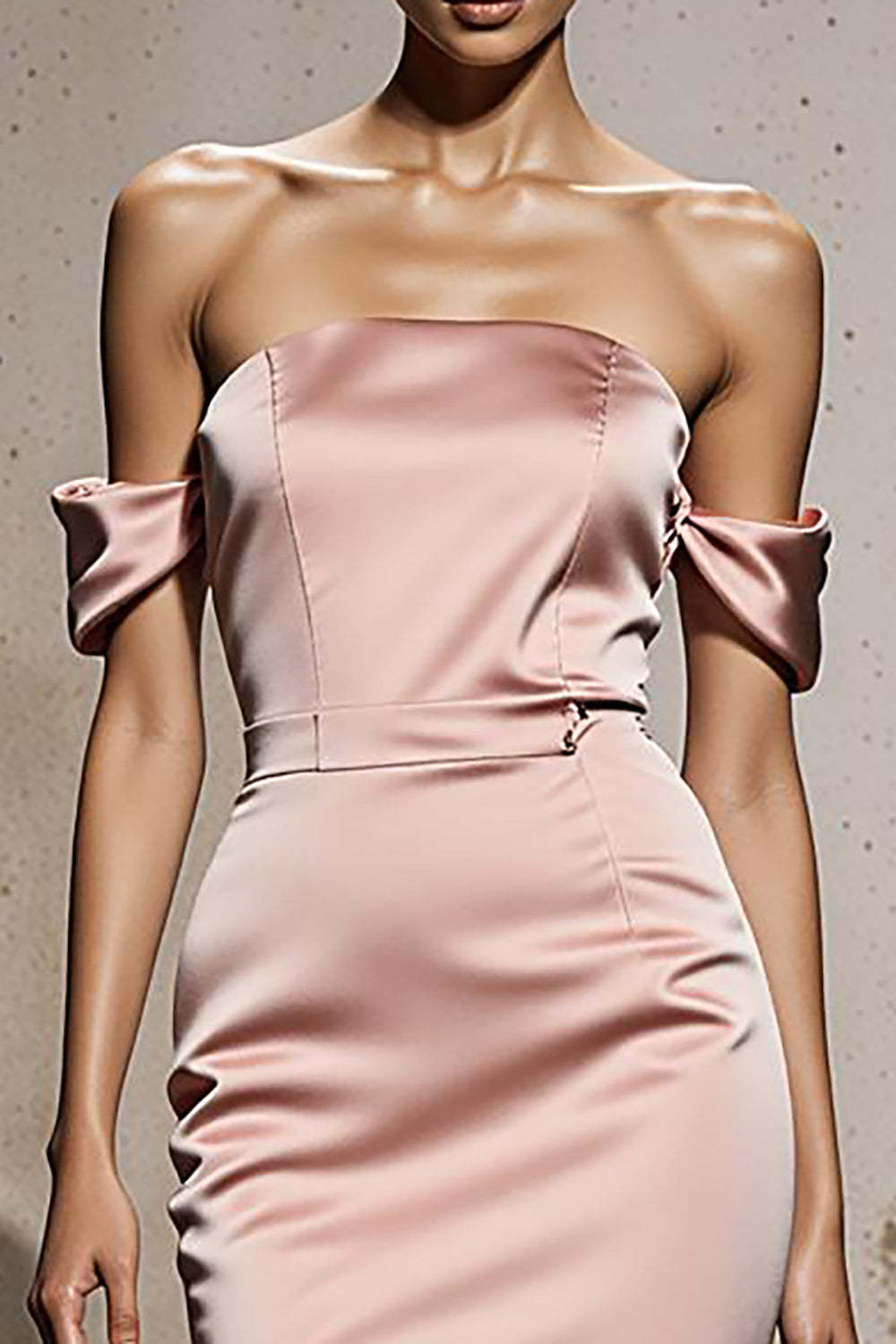 Light Pink Satin Off the Shoulder Mermaid Long Formal Dress