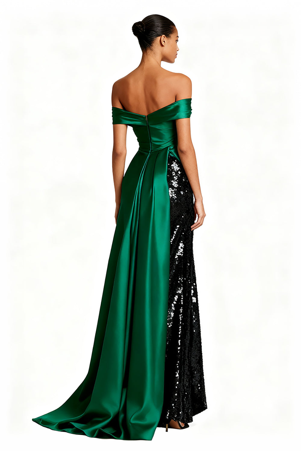 Sparkly Dark Green Off the Shoulder Maxi Formal Dress
