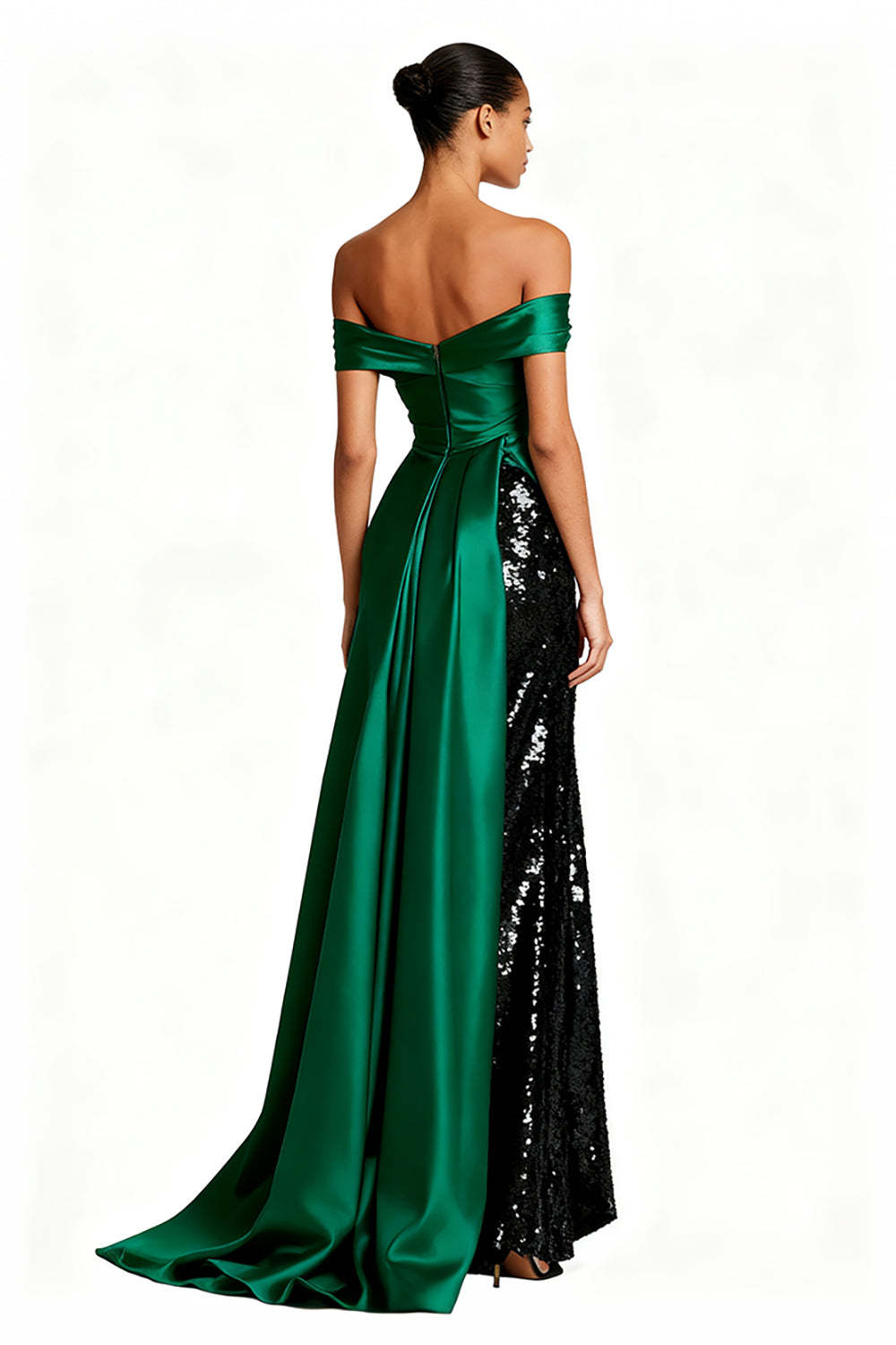 Sparkly Dark Green Off the Shoulder Maxi Formal Dress