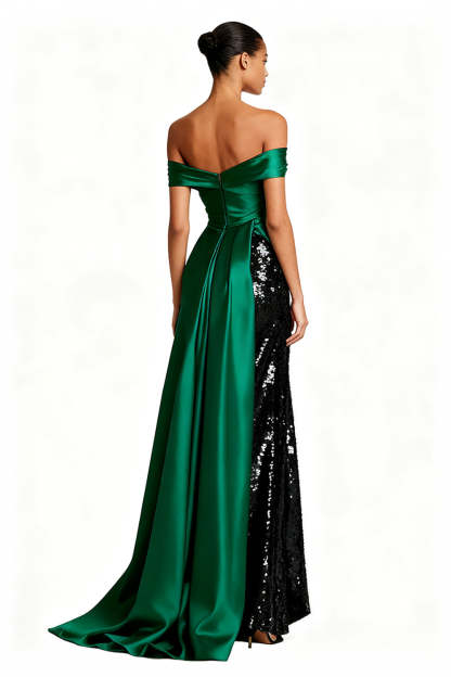 Sparkly Dark Green Off the Shoulder Maxi Formal Dress