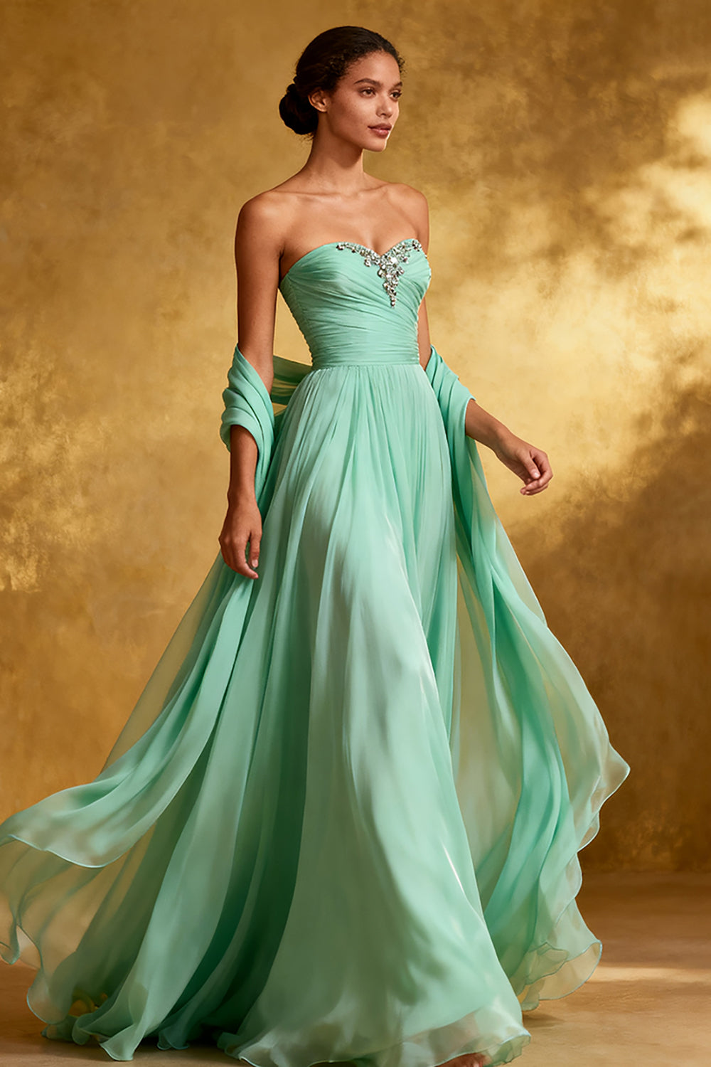 navy blue dress for baby girl Mint Whisper Draped Gown– Teuta Matoshi main image 0