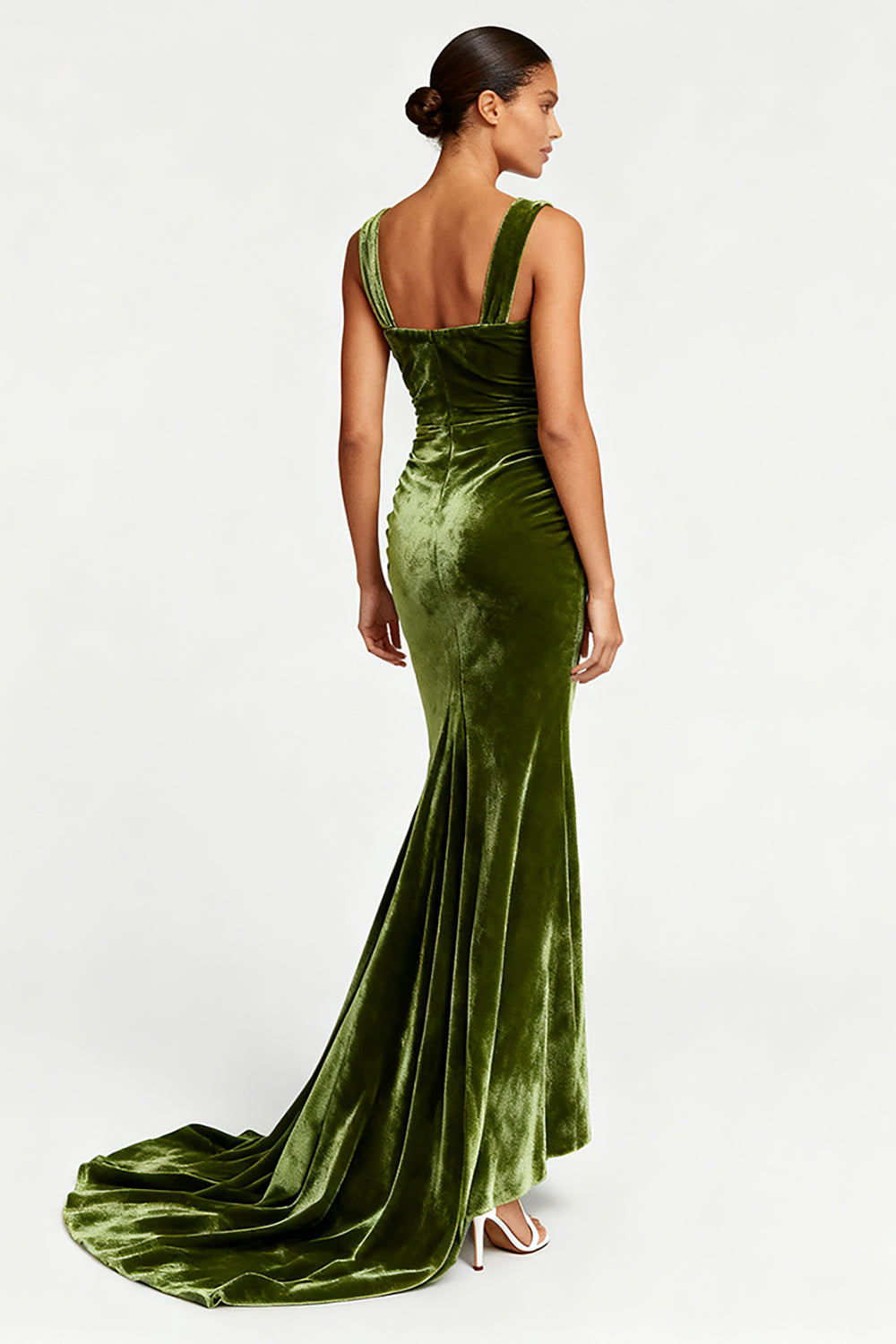 Simple Olive Velvet Mermaid Long Formal Dress