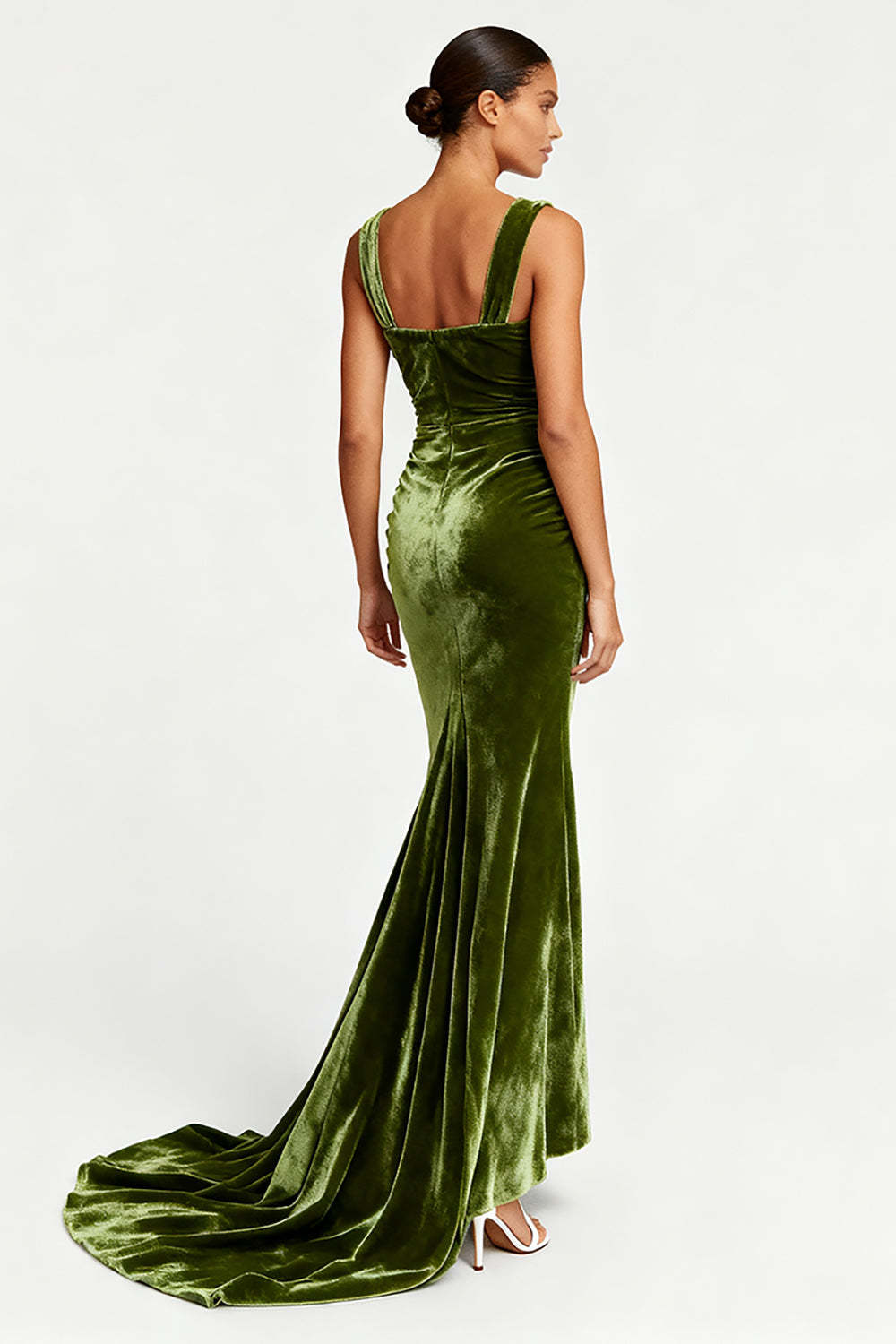 Simple Olive Velvet Mermaid Long Formal Dress