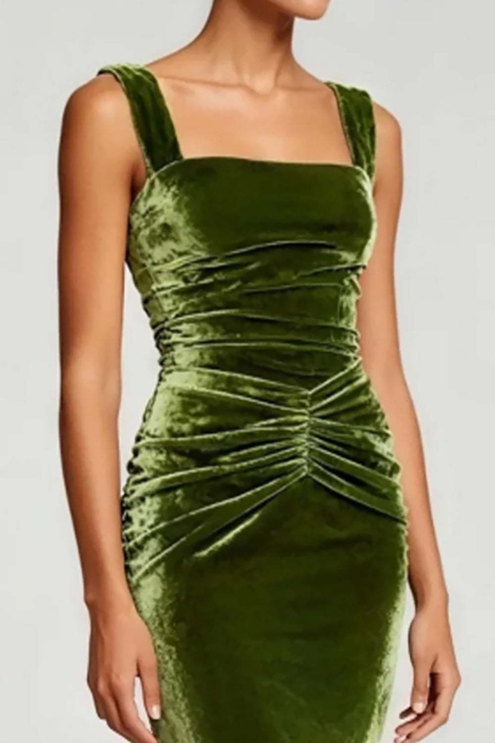 Simple Olive Velvet Mermaid Long Formal Dress