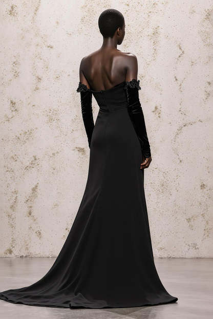 Black Velvet Long Sleeves Sheath Holiday Party Dress with Lace