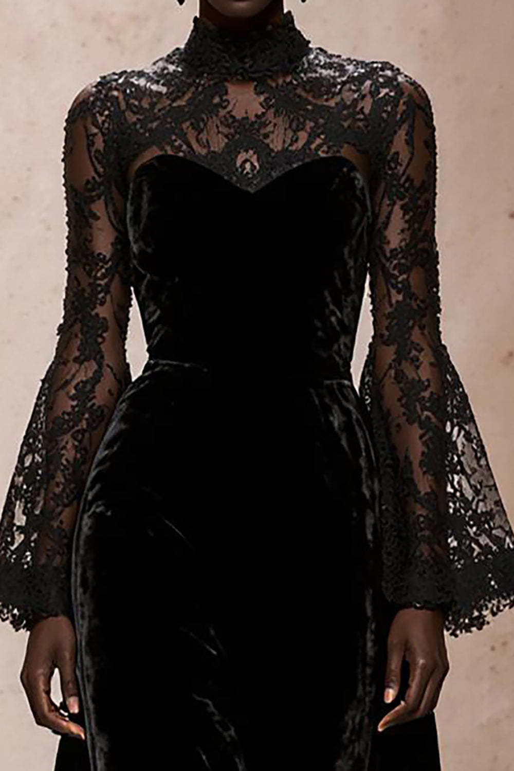 Black Velvet Sheath High Neck Maxi Holiday Party Dress with Lace