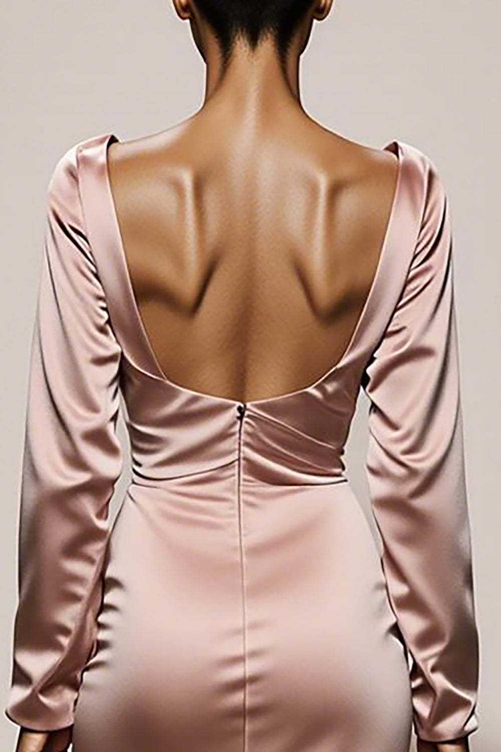 Light Pink Satin Mermaid V-Neck Backless Maxi Formal Dress