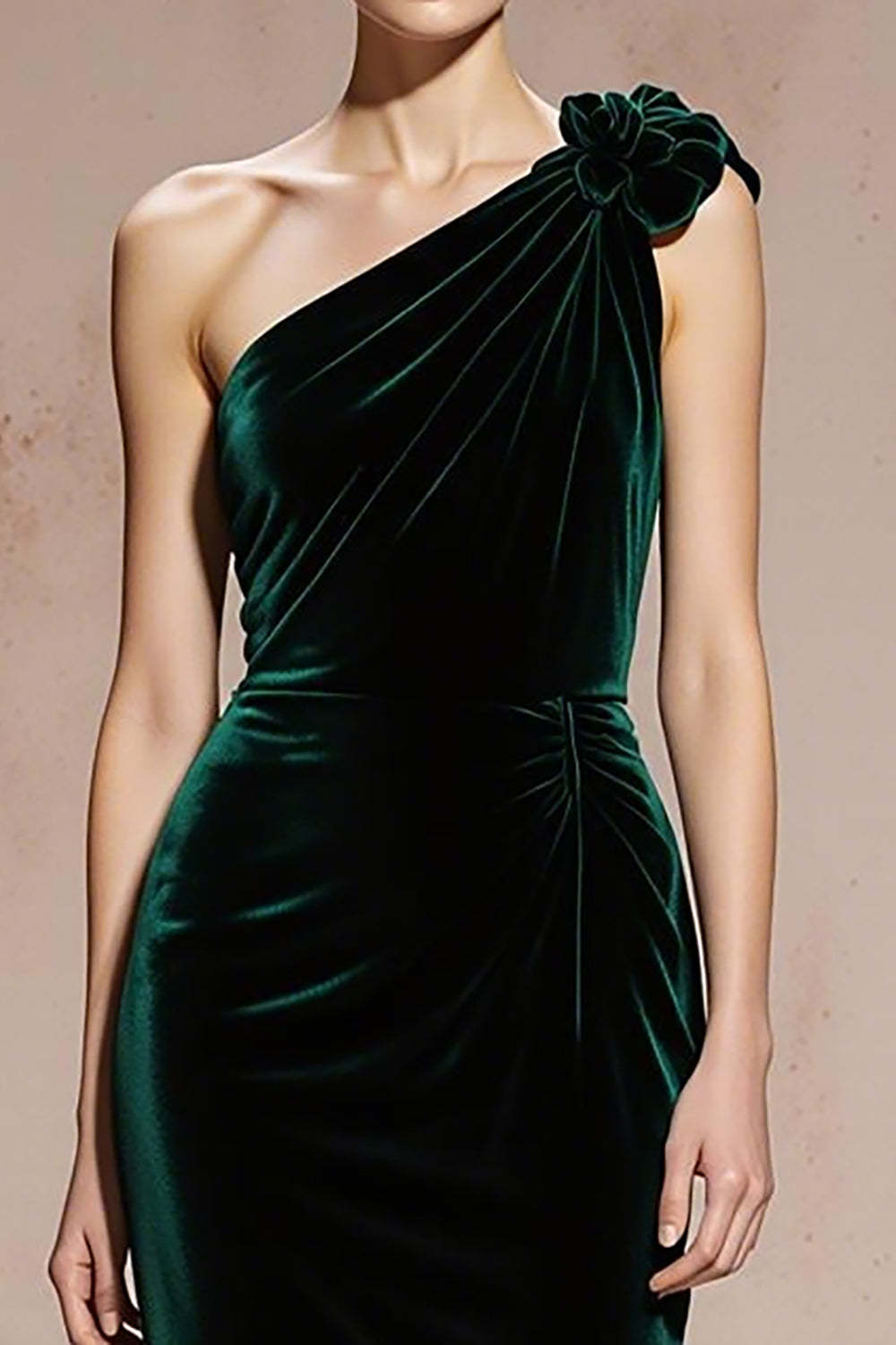 Dark Green Mermaid One Shoulder Long Velvet Holiday Party Dress with 3D Flower