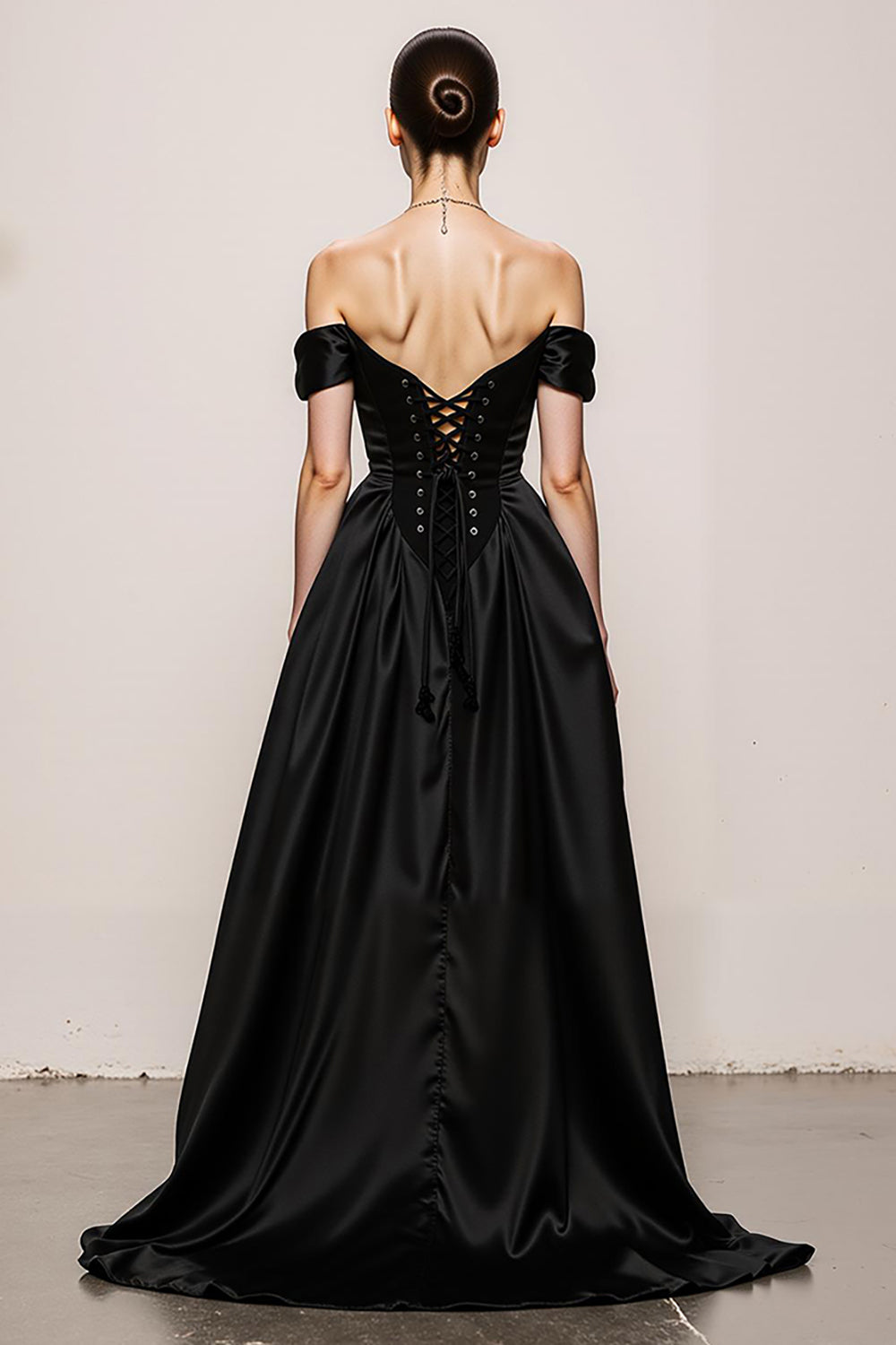 Black and White Sweetheart A Line Satin Off the Shoulder Long Formal Dress