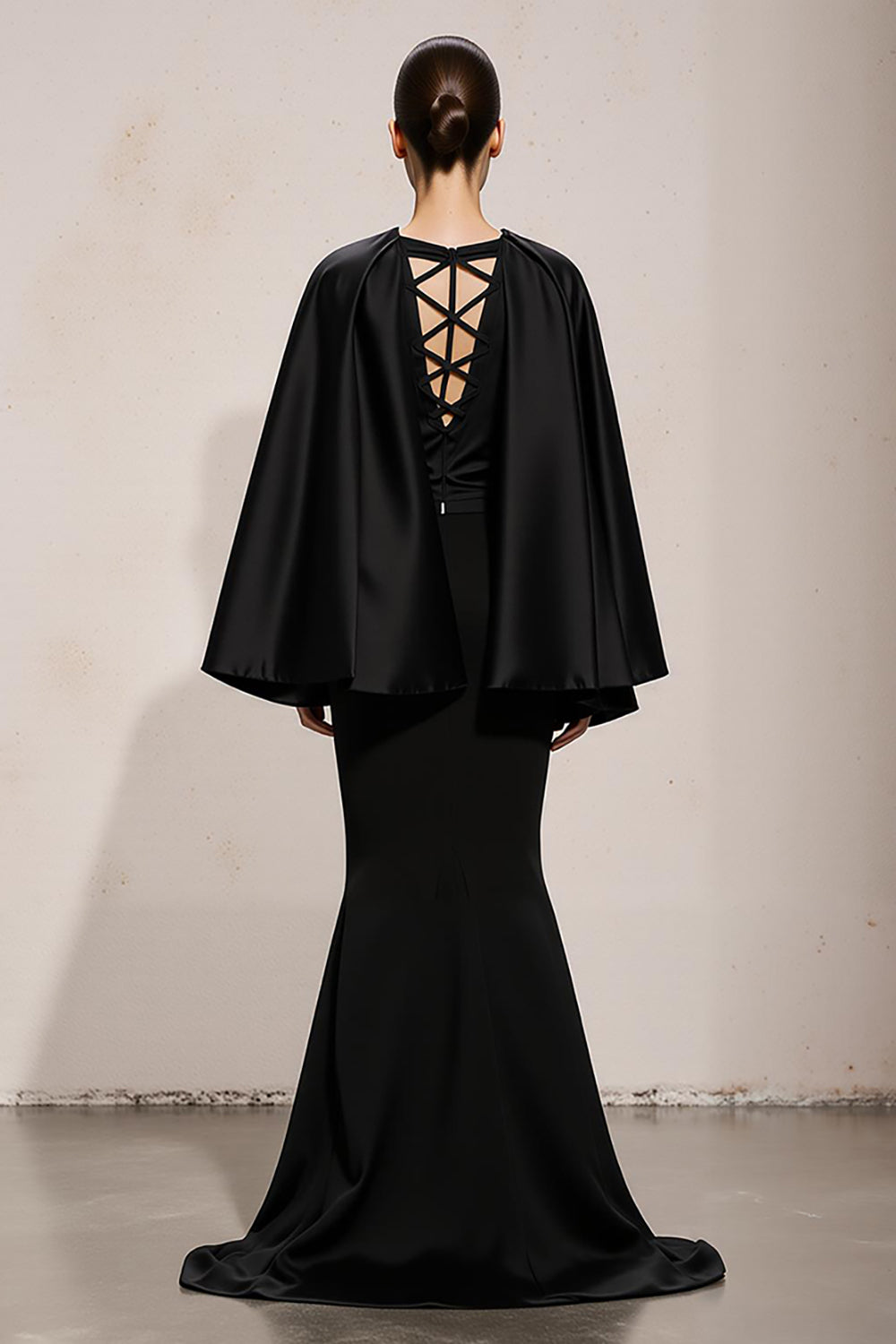 Black and White Mermaid Patchwork Satin V-Neck Maxi Formal Dress with Sleeves