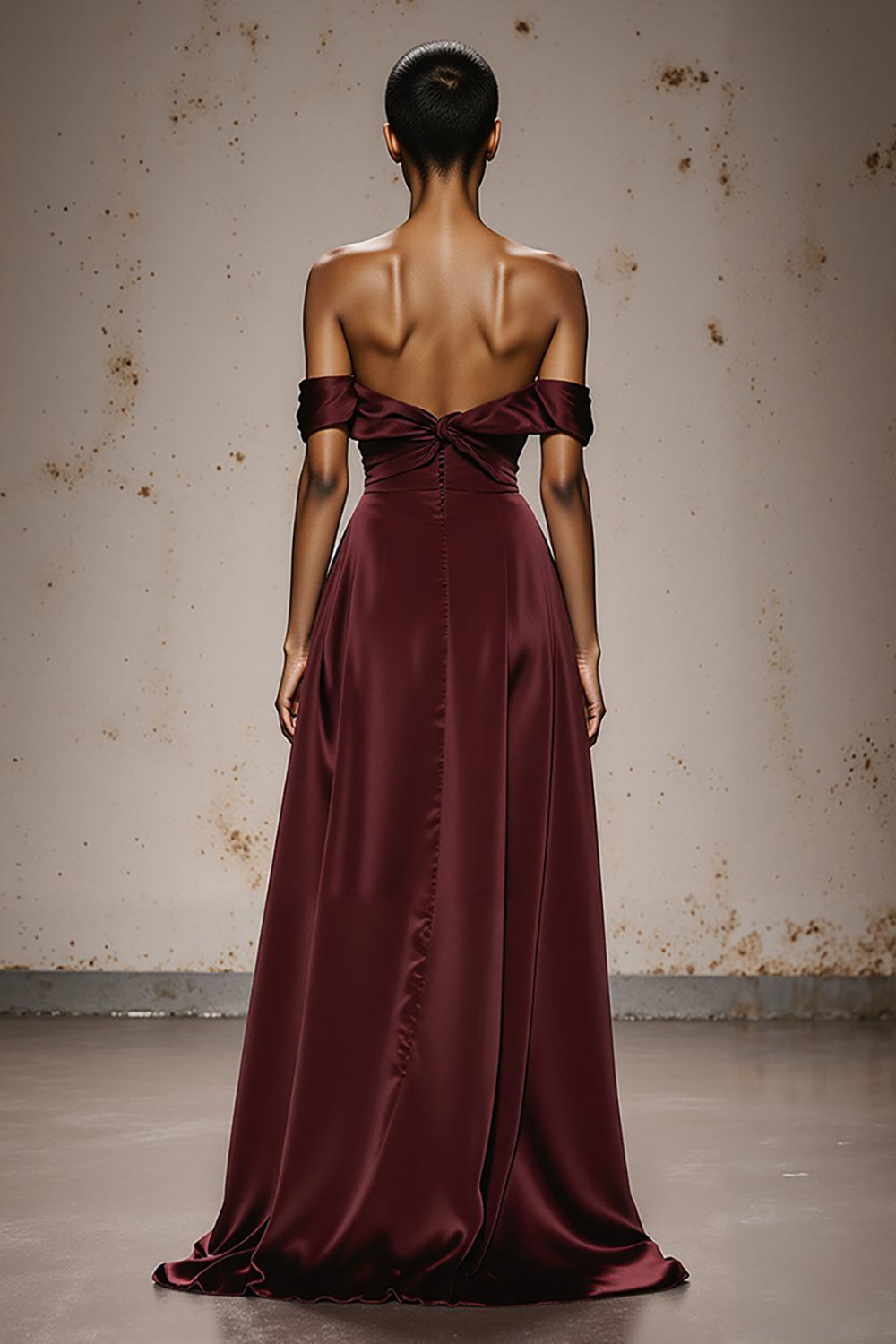 Burgundy Satin Off the Shoulder Sheath Sweetheart Maxi Formal Dress