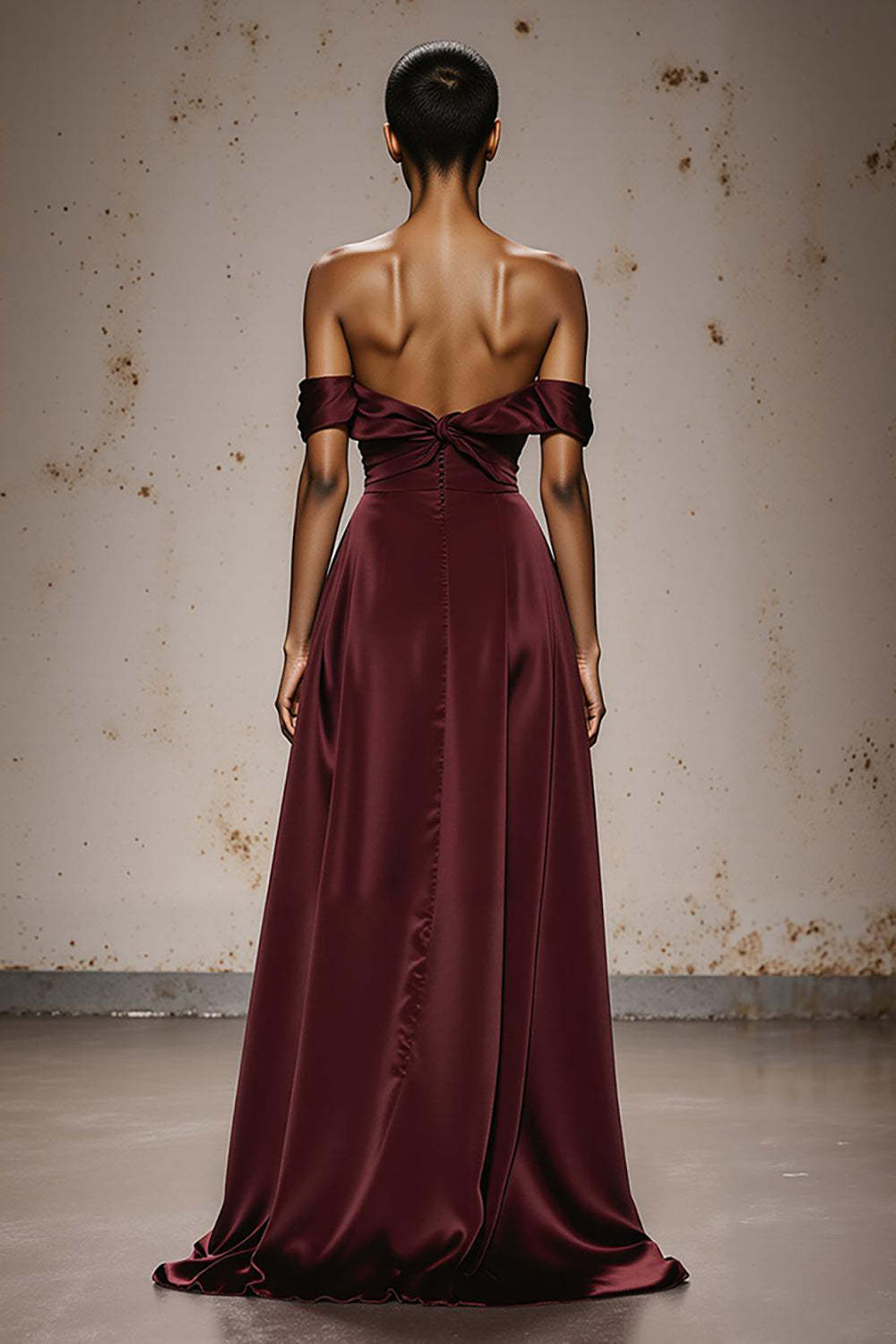 Burgundy Satin Off the Shoulder Sheath Sweetheart Maxi Formal Dress