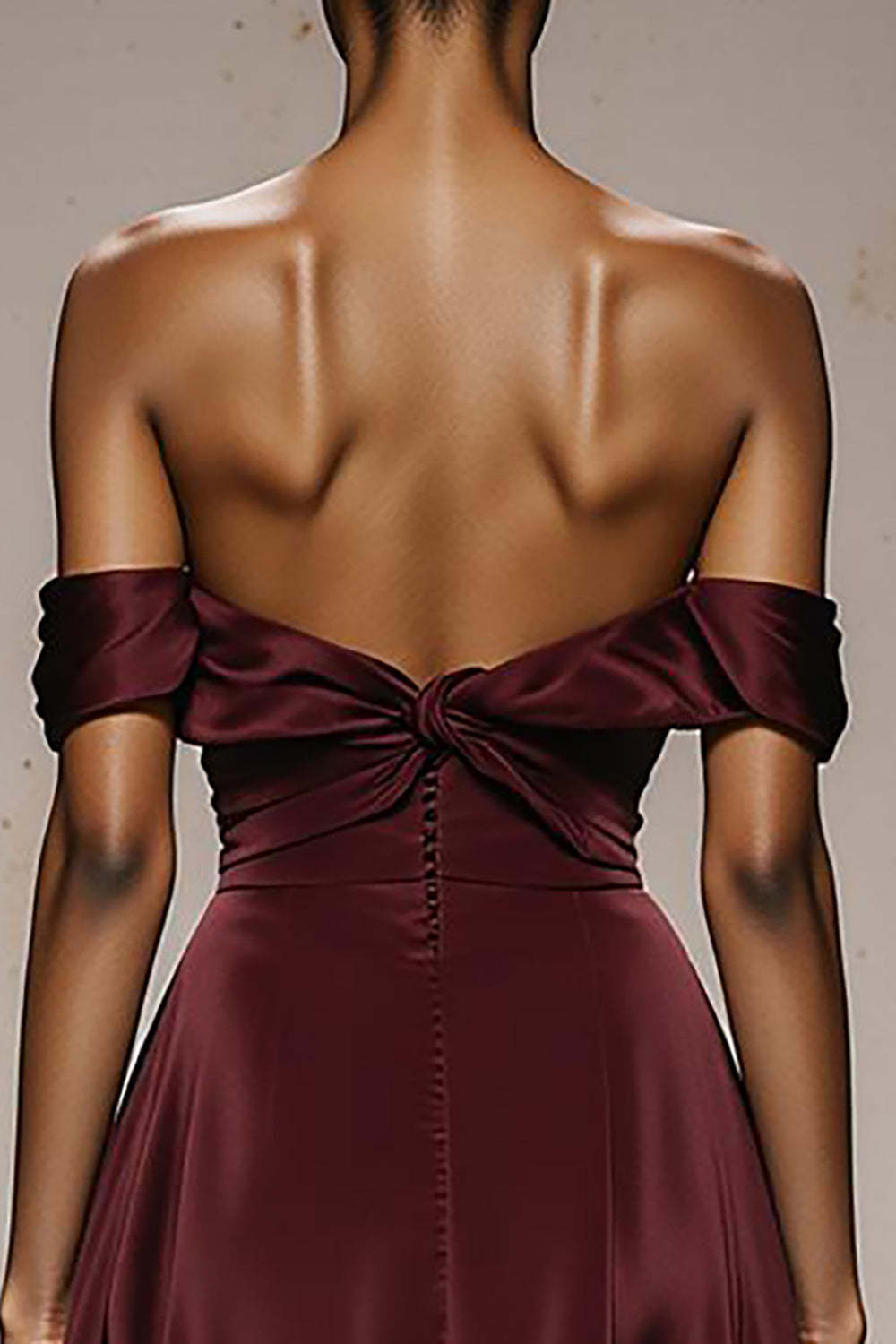 Burgundy Satin Off the Shoulder Sheath Sweetheart Maxi Formal Dress