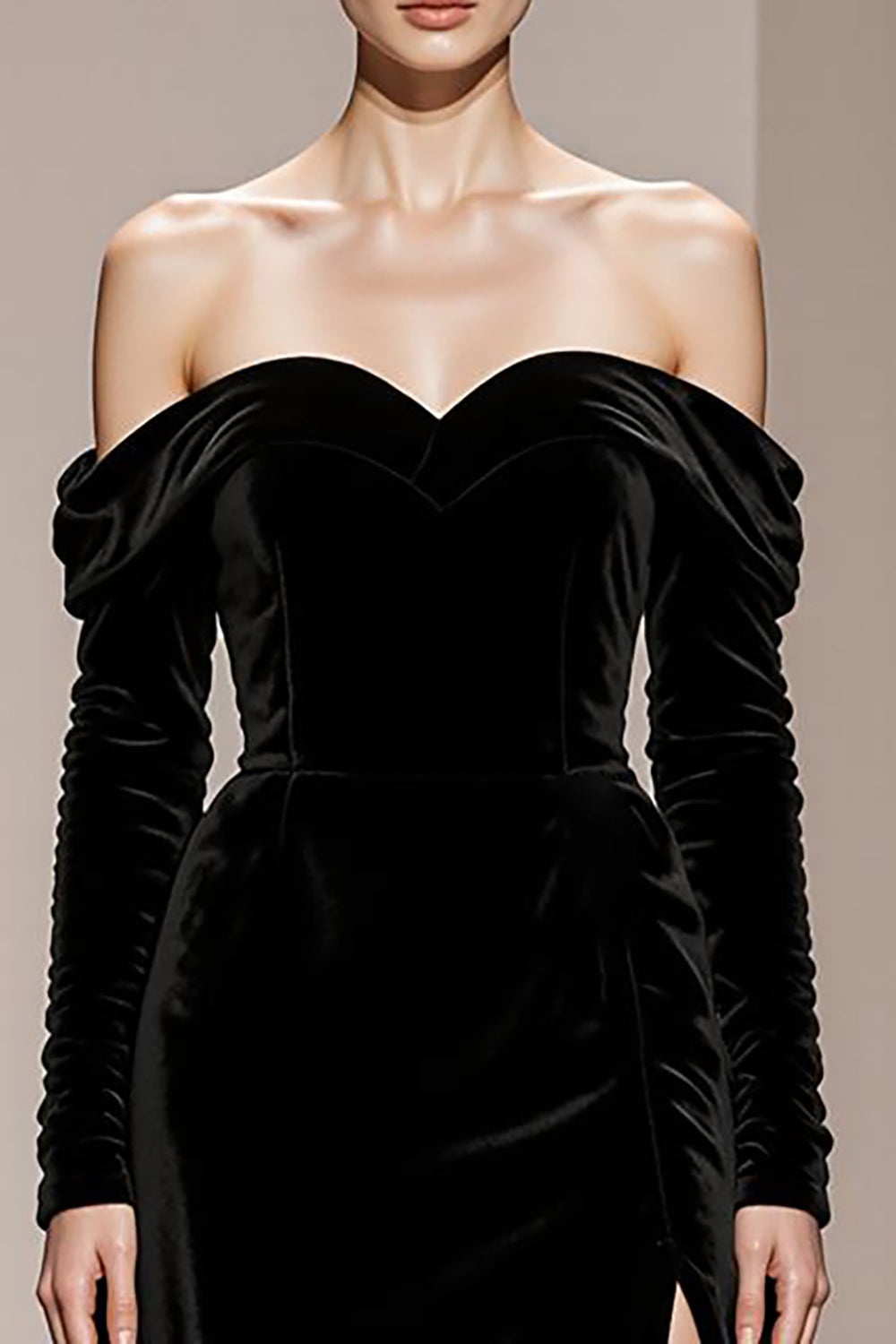 Black Velvet Off the Shoulder Long Sleeves Sheath Holiday Party Dress with Slit
