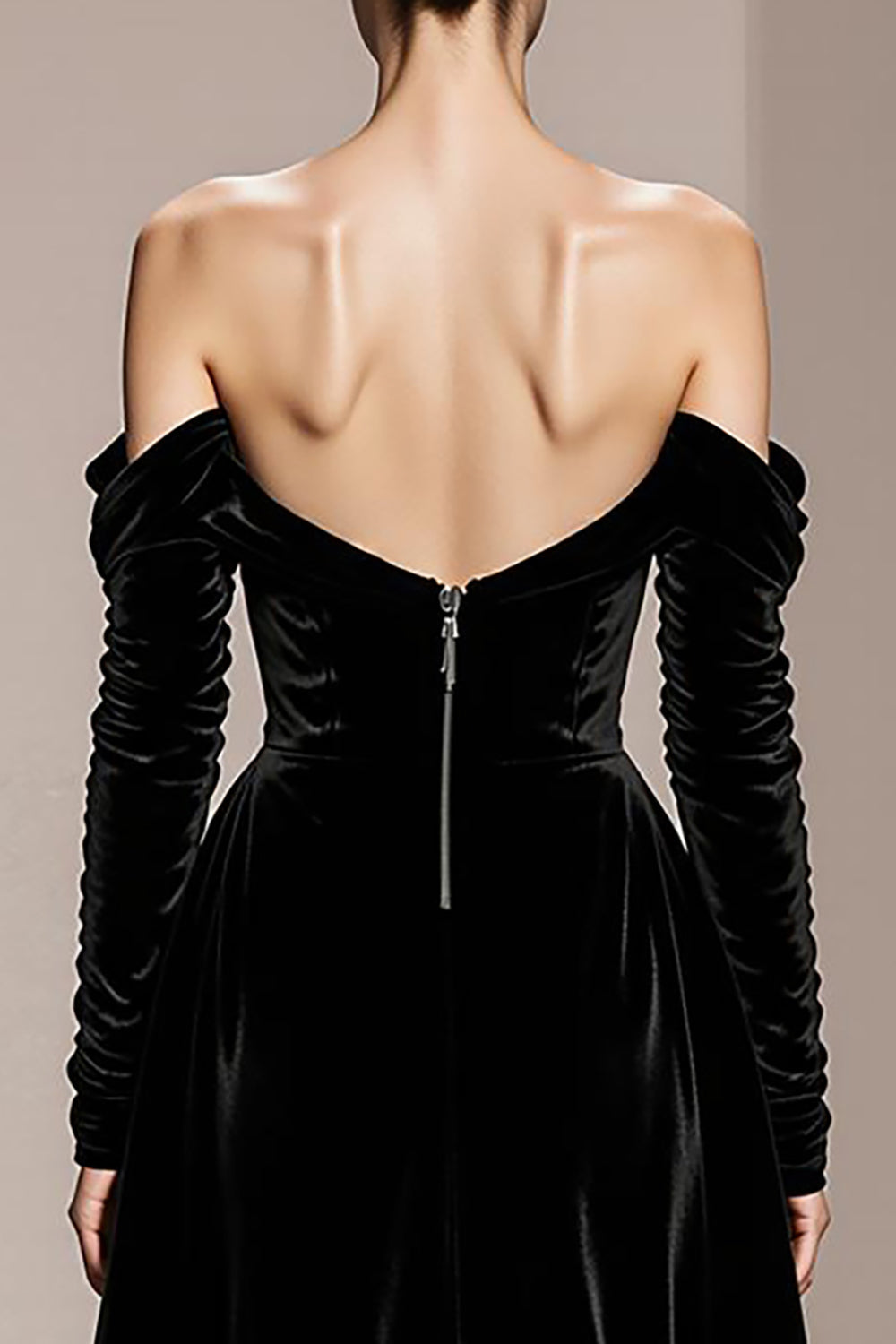 Black Velvet Off the Shoulder Long Sleeves Sheath Holiday Party Dress with Slit
