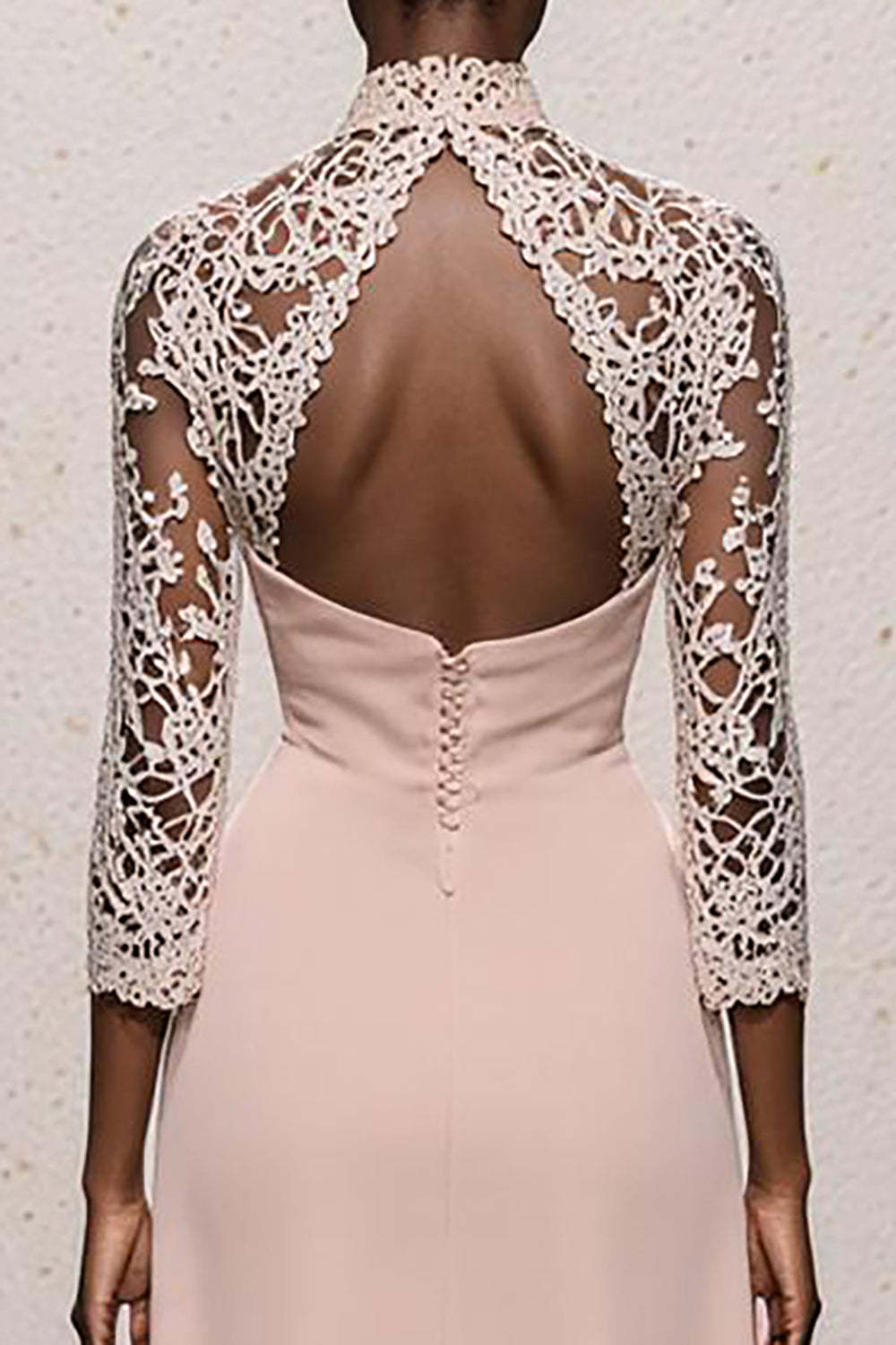 Simple Light Pink High Neck Maxi Formal Dress with Lace