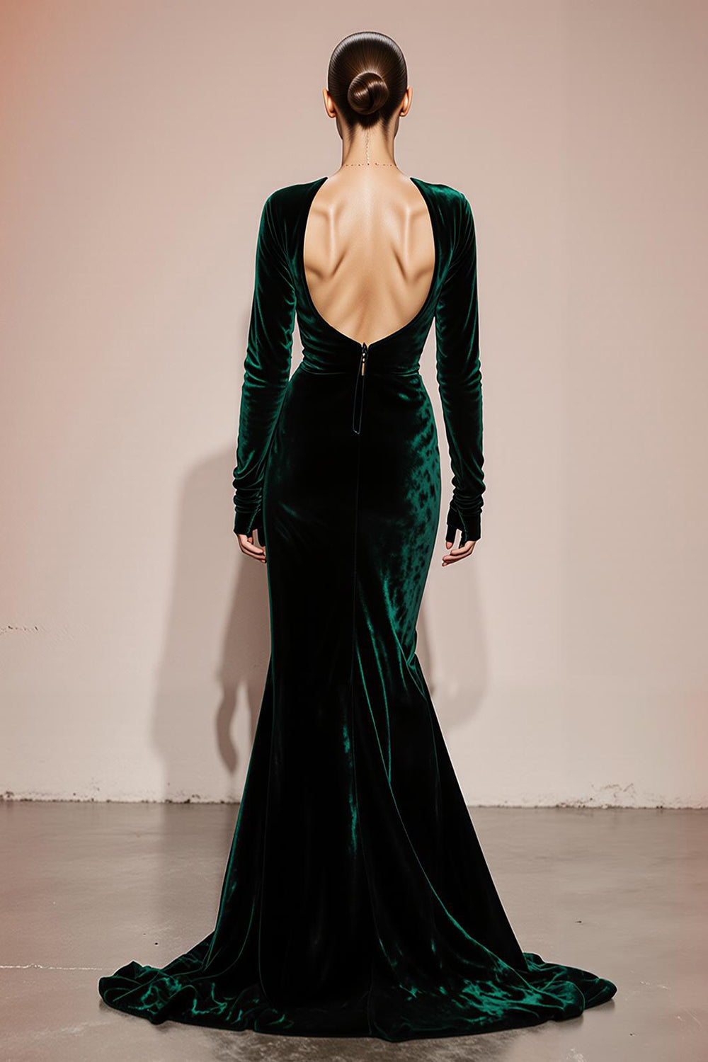 Dark Green Velvet Long Sleeves Mermaid Formal Dress with Slit