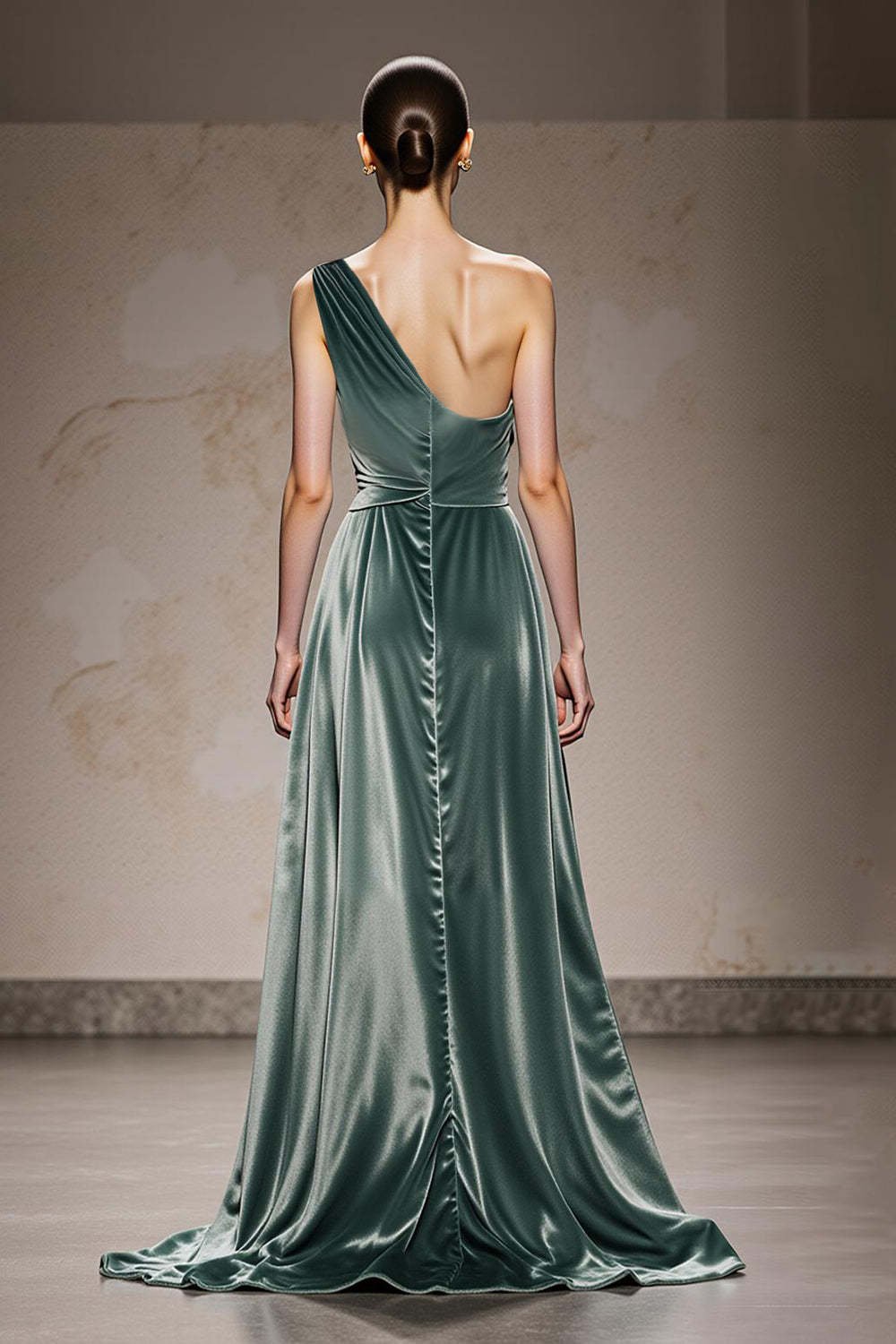 Mint Green One Shoulder Velvet Long Formal Dress with Slit