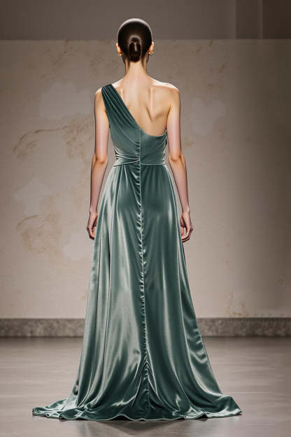 Mint Green One Shoulder Velvet Long Formal Dress with Slit