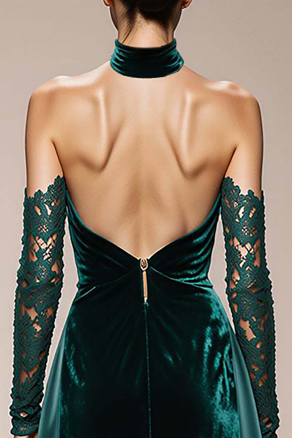 Dark Green Halter Velvet Maxi Holiday Party Dress with Slit
