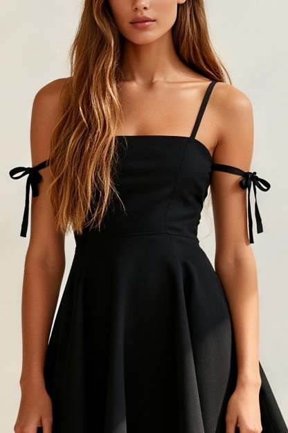 Black A Line Spaghetti Straps Short Cocktail Dress