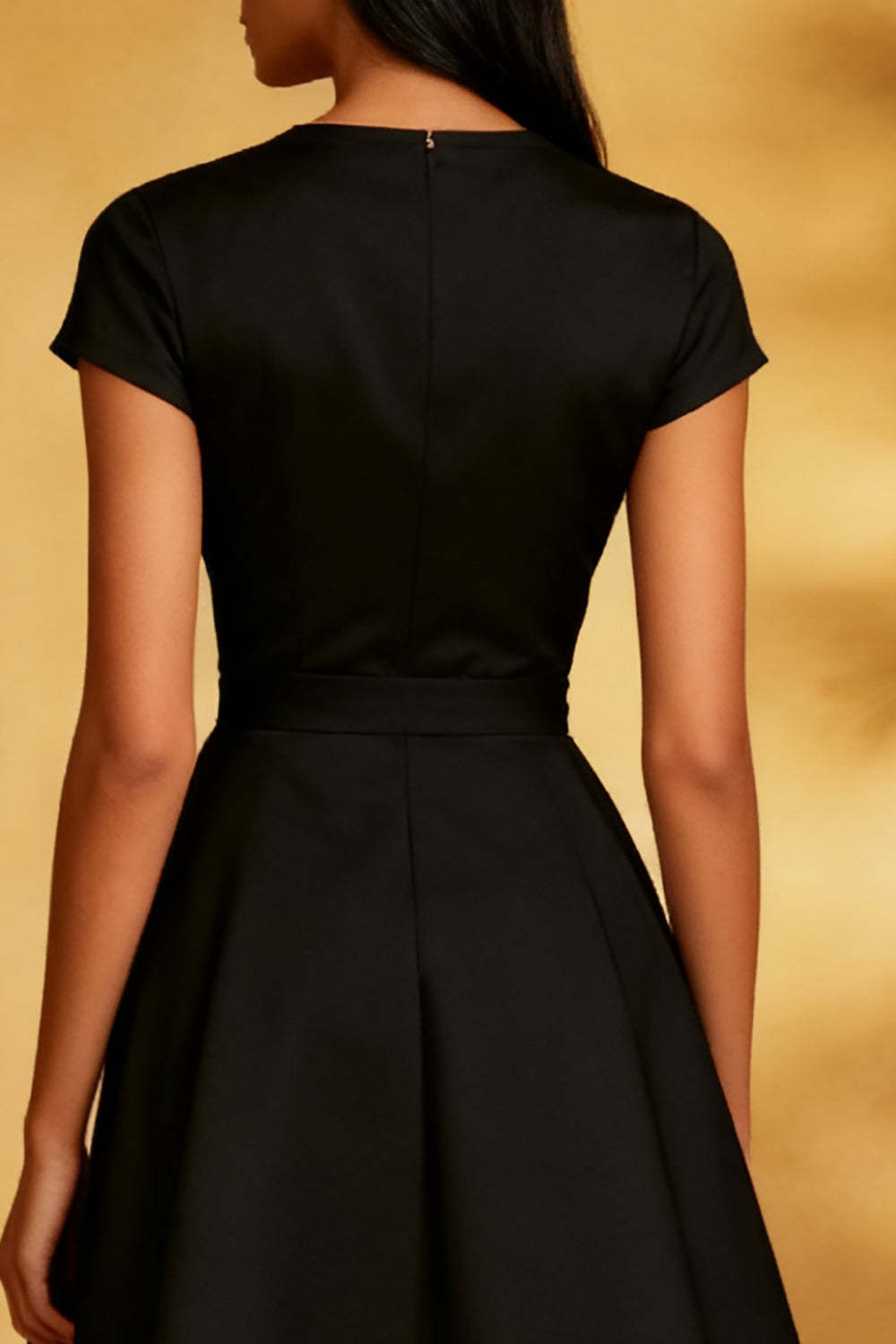 Black Round Neck A Line Short Cocktail Dress with Sleeves