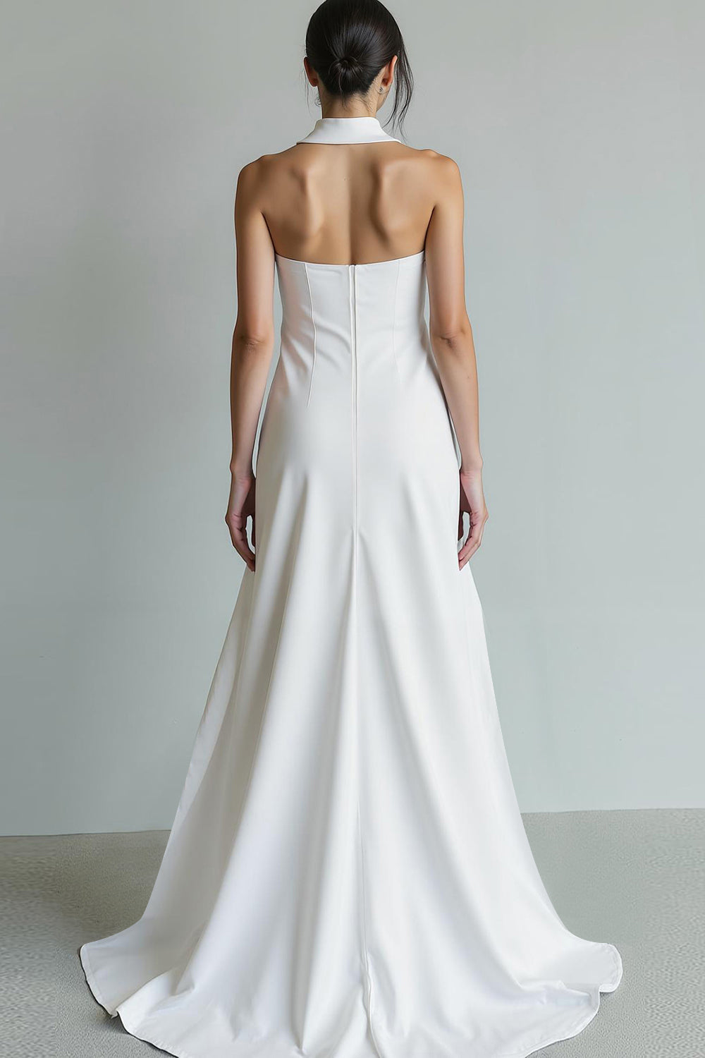 White Strapless A Line Sweep Train Wedding Reception Dress