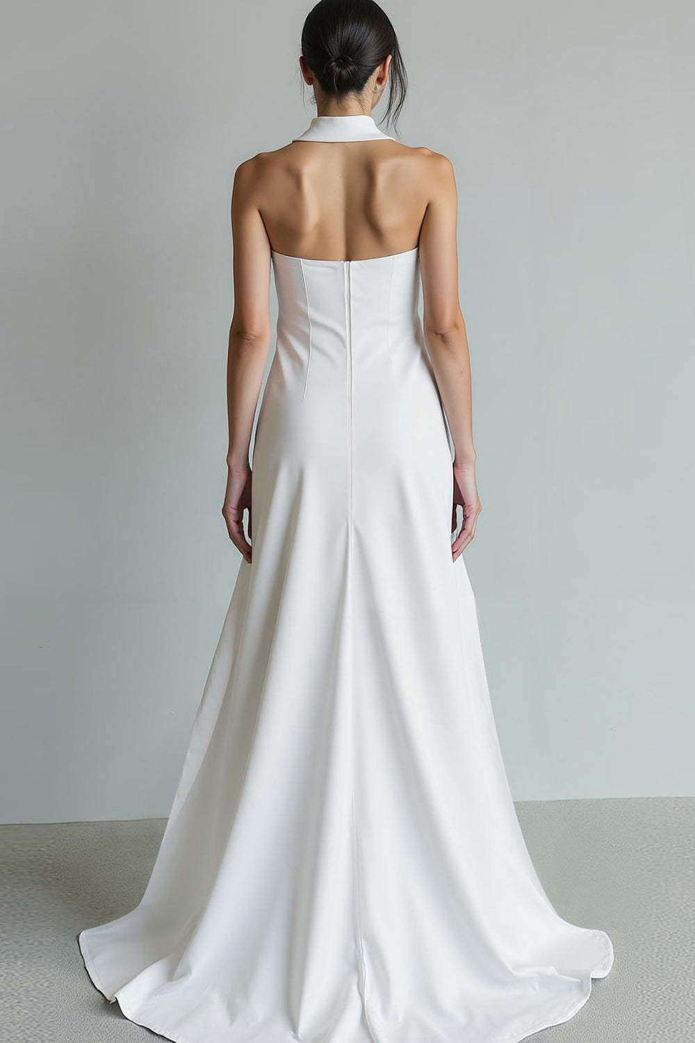 White Strapless A Line Sweep Train Wedding Reception Dress