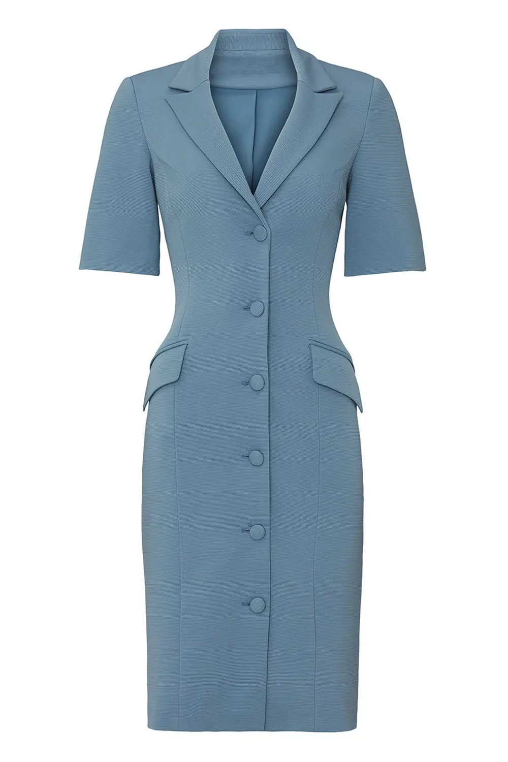 Dusty Blue Pencil Notched Lapel Short Blazer Dress with Buttons