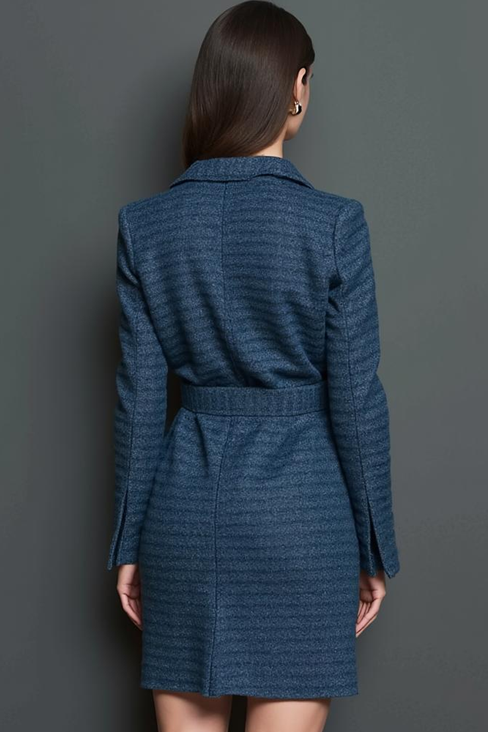 Navy Pencil Notched Lapel Long Sleeves Short Blazer Dress