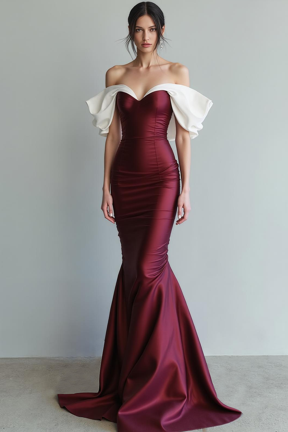 Cabernet Mermaid Sweep Train Off the Shoulder Formal Dress