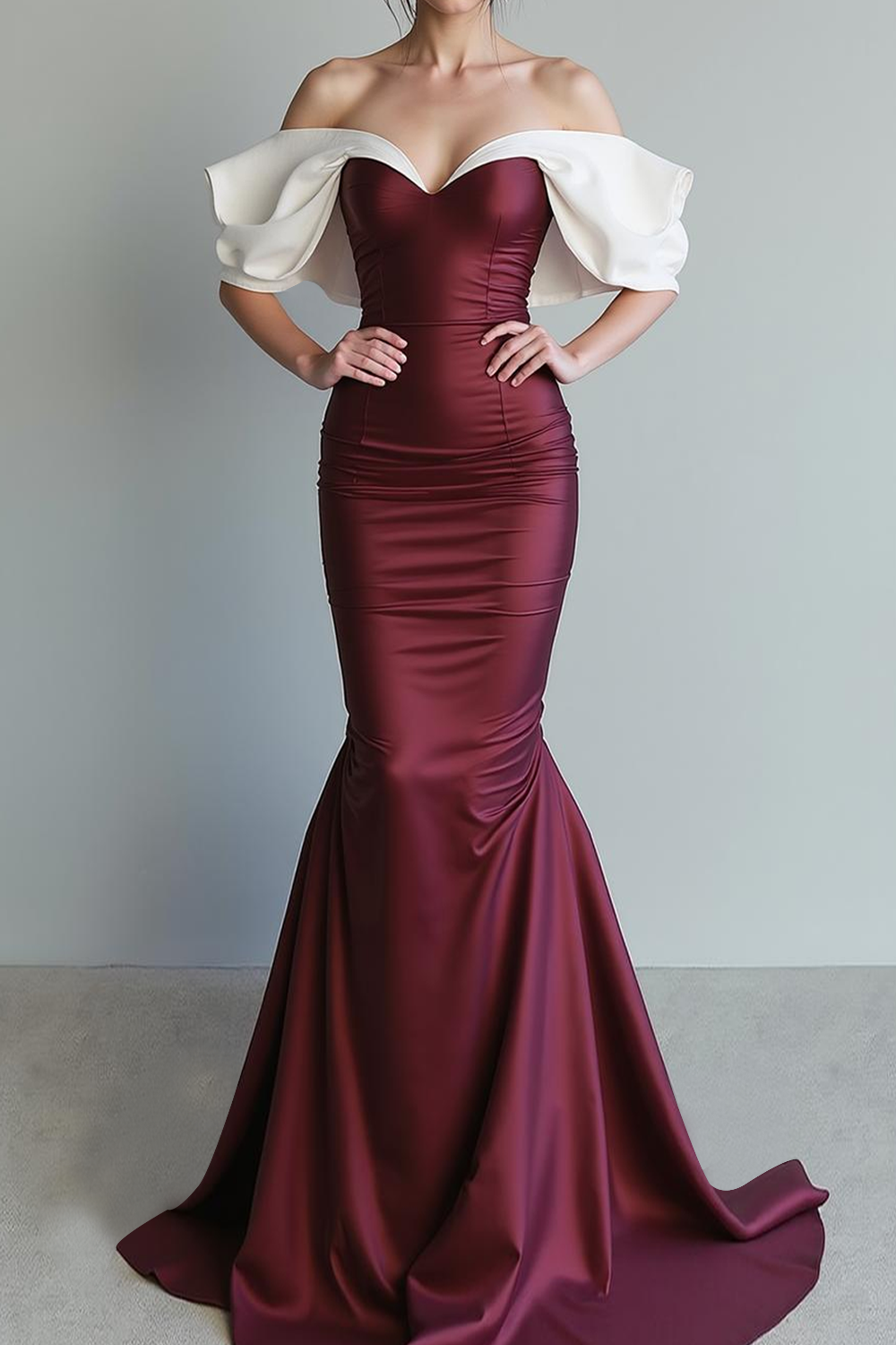 Cabernet Mermaid Sweep Train Off the Shoulder Formal Dress