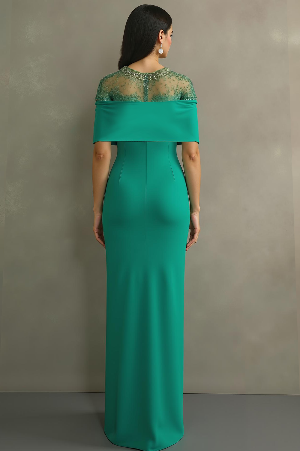 Peacock Green Sheath Round Neck Long Formal Dress