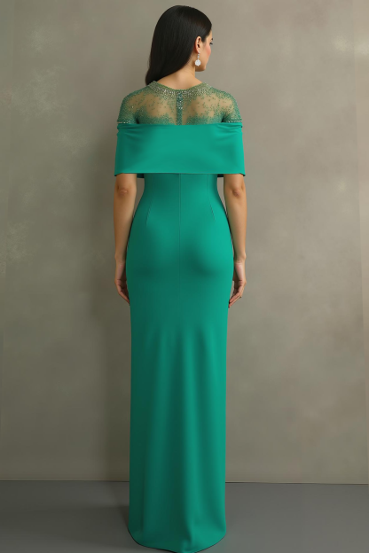 Peacock Green Sheath Round Neck Long Formal Dress