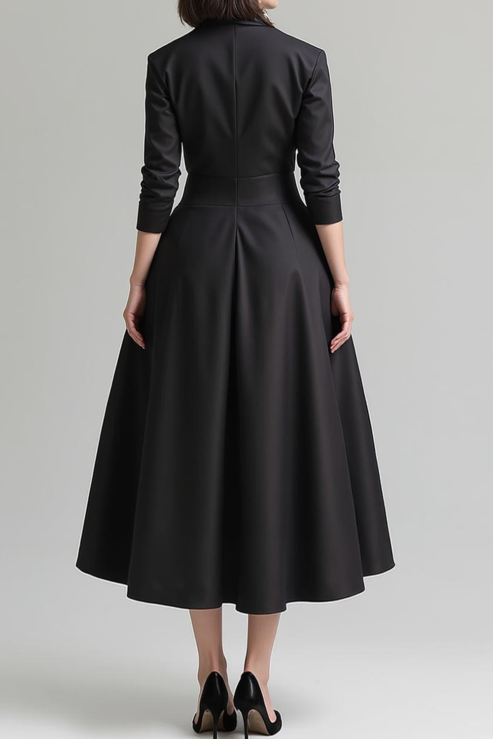 Simple Black Fitted A Line Midi Work Dress with Pockets