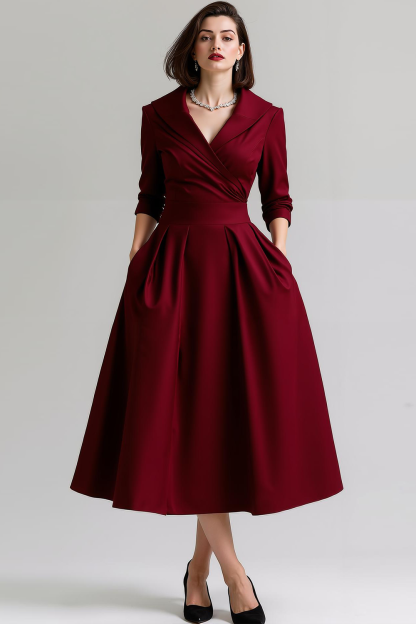 Simple Black Fitted A Line Midi Work Dress with Pockets