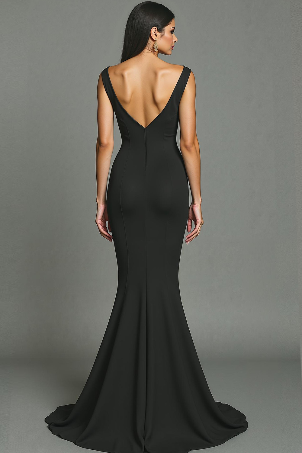 Black Sweep Train V-Neck Mermaid Formal Dress