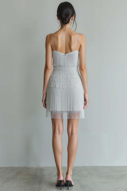 Silver Sweetheart Bodycon Short Fringe Homecoming Dress