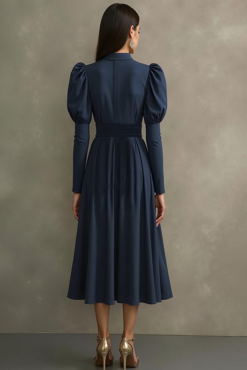Navy A Line High Neck Maxi Formal Dress with Bow
