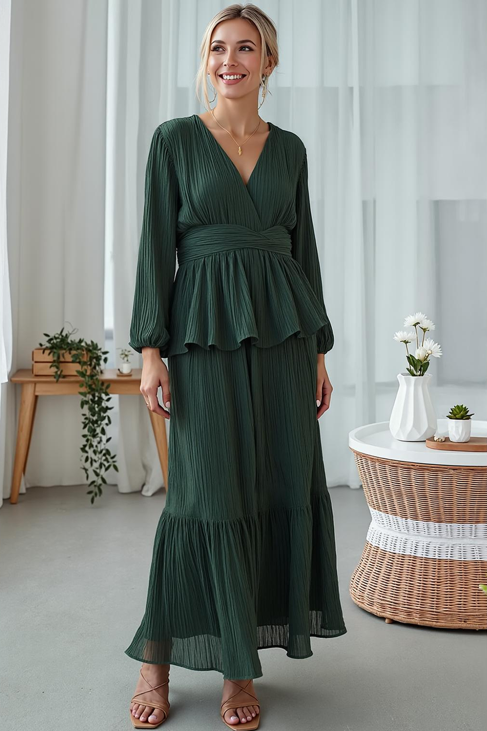 slim fit dress slacks Zapaka Women Dark Green Bridesmaid Dress with Lace Up Back A Line Chiffon Long Wedding Party Dress, Blush / US14 main image 1