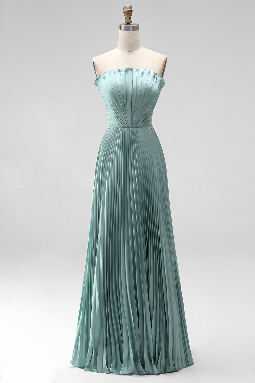 White Sheath Pleated Strapless Maxi Wedding Reception Dress