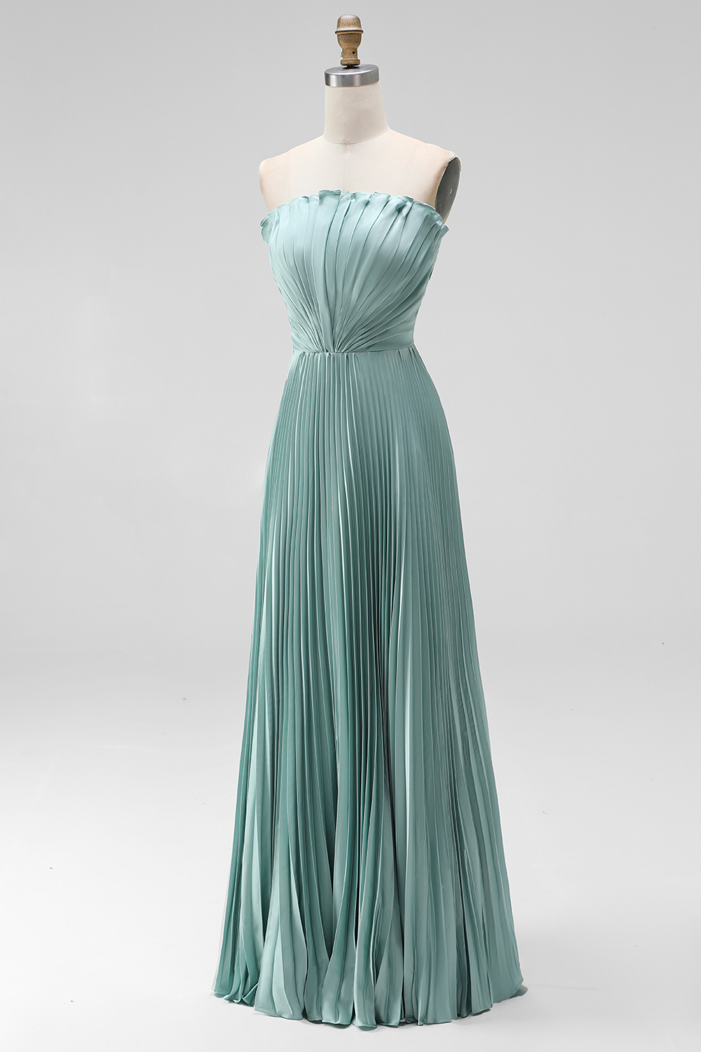 White Sheath Pleated Strapless Maxi Wedding Reception Dress
