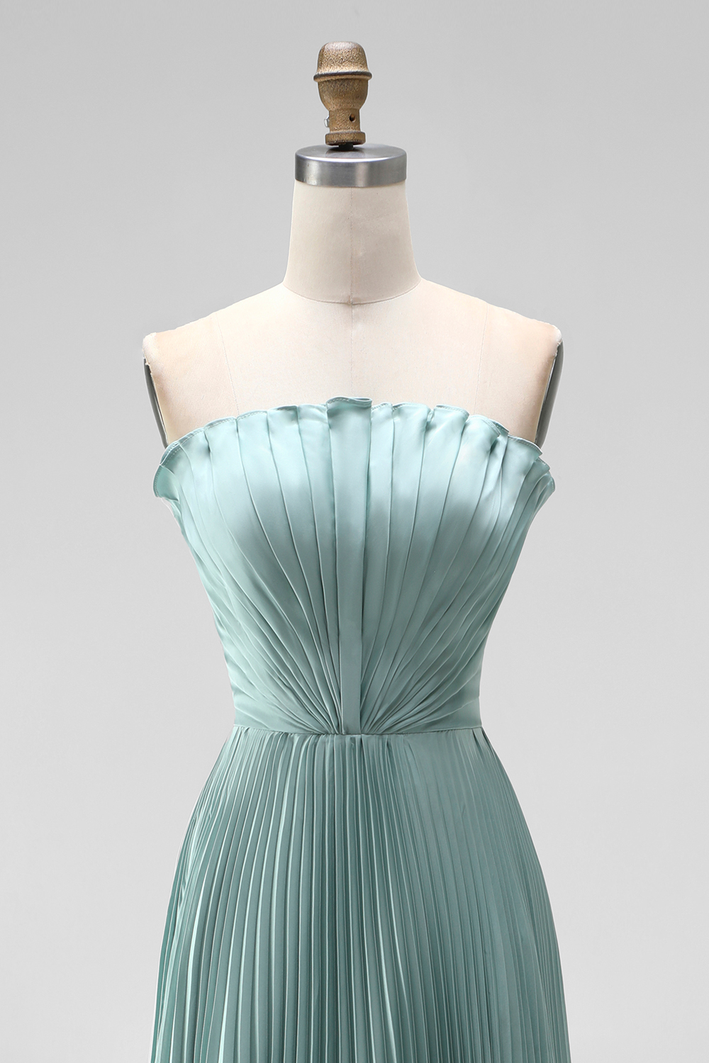 White Sheath Pleated Strapless Maxi Wedding Reception Dress